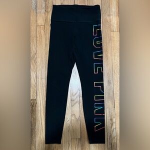 PINK Victoria’s Secret Black Rainbow Logo Leggings Size M